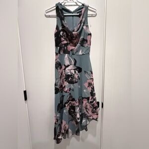 le chateau Teal Floral Cowl High-Low Dress with Pink Accents